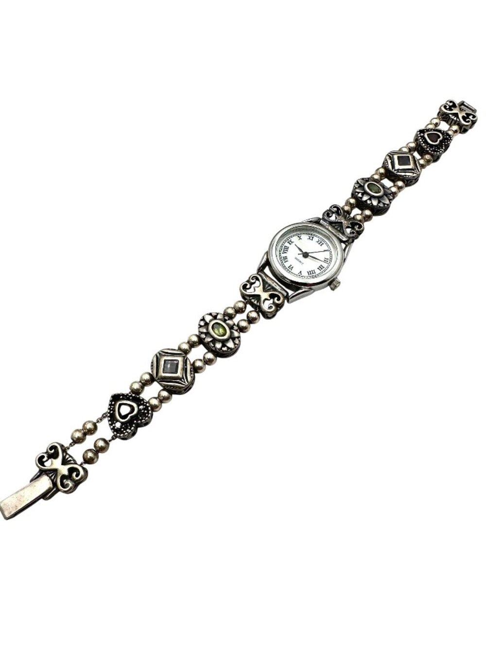 Sterling Silver Multi Gemstone Slide Bracelet Watch 8 Inch Weight 34 Grams